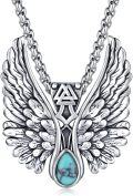 wholesale 925 Sterling Silver Angel Wing Turquoise Norse Valknut Pendant Necklace-0-0