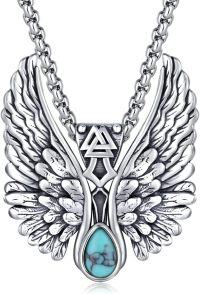 wholesale 925 Sterling Silver Angel Wing Turquoise Norse Valknut Pendant Necklace-03-Wing