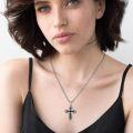 wholesale 925 Sterling Silver Black Enamel Scrollwork Cross Pendant Necklace for Men & Women-0-4
