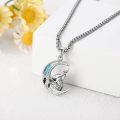 wholesale 925 Sterling Silver Turquoise Inlay Wolf on Crescent Moon Necklace Pendant Jewelry for Women Girls Gift 48cm Chain Length-0-2