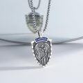 wholesale 925 Sterling Silver Saint Michael Shield Pendant with Blue Enamel and Cross Charm Necklace for Men & Women-0-1