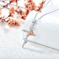 wholesale Sterling Silver & Lab-Grown Diamond Rose Cross Necklace for Women, 0.025ct, 18 Chain w/ Extender, Gift Box-0-1