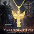 wholesale Gold 925 Sterling Silver Saint Gabriel Angel Cross Pendant Necklace with Winged Statue Charm for Men-0-5