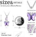 wholesale 925 Sterling Silver & Crystal Purple Butterfly Necklace - 26mm Pendant, 18+2 Chain, Transformation Symbol, Gift for Women-0-2