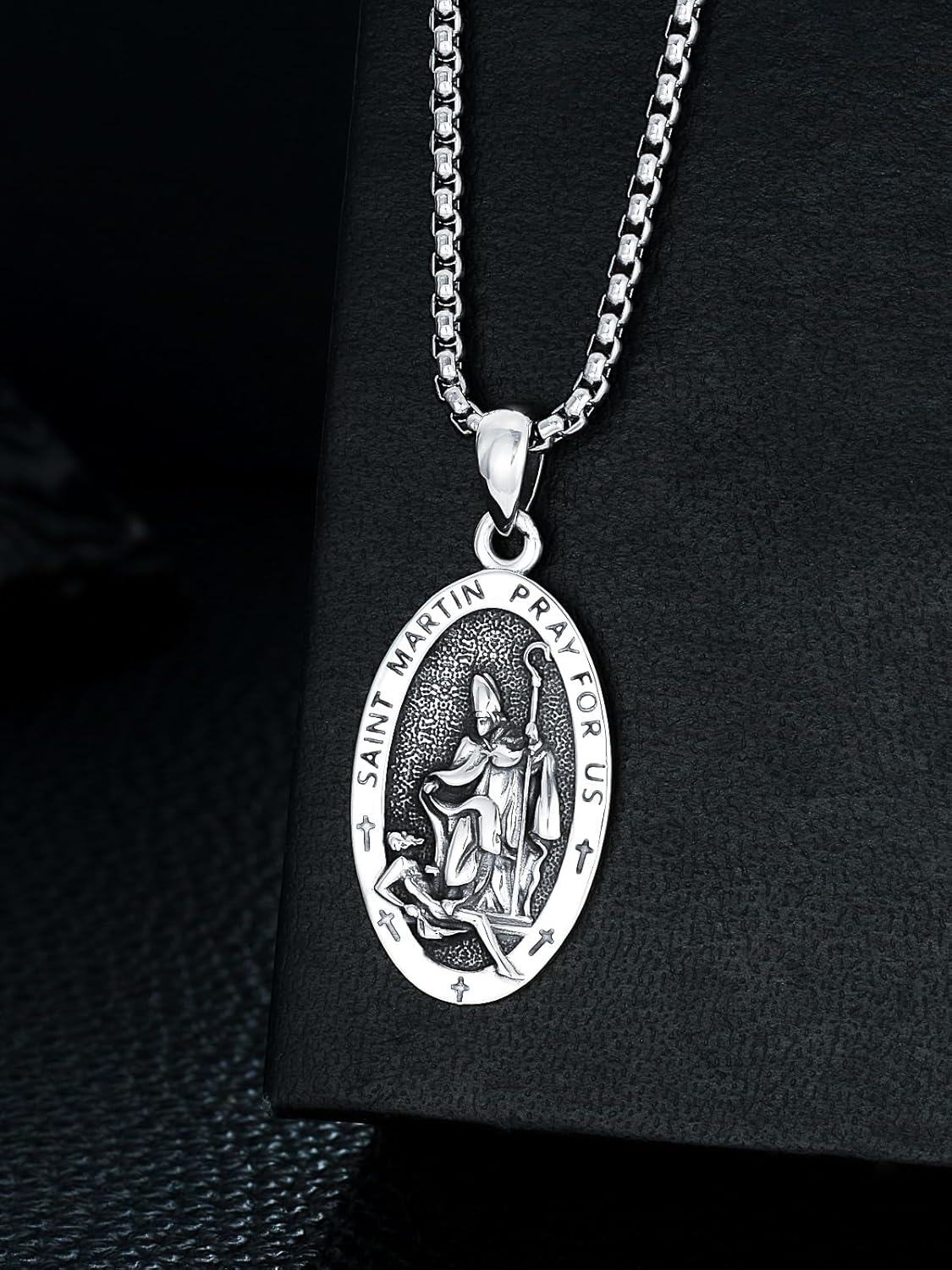 wholesale 925 Sterling Silver St Martin Pendant Necklace with Stainless Steel Chain Religious s for Men & Women-0-3