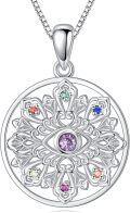 wholesale 925 Sterling Silver Evil Eye Lotus Flower Chakra Pendant Necklaces for Women Girls  45cm Chain Length-0-0