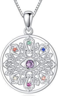 wholesale 925 Sterling Silver Evil Eye Lotus Flower Chakra Pendant Necklaces for Women Girls  45cm Chain Length-Lotus Chakra