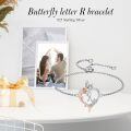 TOUPOP Sterling Silver Rose Heart Butterfly Initial R Letter Link Bracelet Jewelry Gifts-0-2