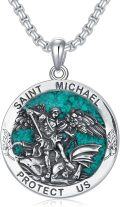 wholesale 925 Sterling Silver Saint Michael Pendant with Abalone Shell and Chain for Men Women  24 Length-0-6