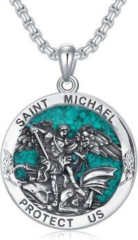 wholesale  Sterling Silver Stainless Steel St Michael St Christopher St Benedict St Jude Jesus Virgin Mary Necklace -A6-4.Saint Michael(green turquoise)