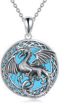 wholesale 925 Sterling Silver Turquoise Stone Celtic Dragon Pendant Necklace for Women-0-0