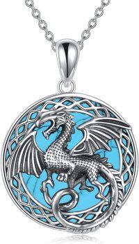 wholesale 925 Sterling Silver Turquoise Stone Celtic Dragon Pendant Necklace for Women-celtic dragon necklace with turquoise