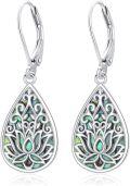 wholesale 925 Sterling Silver with Abalone Shell Lotus Flower Teardrop Dangle Earrings for Women-0-0