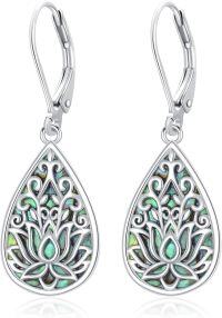 wholesale 925 Sterling Silver with Abalone Shell Lotus Flower Teardrop Dangle Earrings for Women-Teardrop Lotus