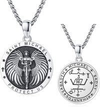 wholesale Sterling Silver Archangel Medals St Pendant Necklace for Men Women-43-St Michael(round double-sided silver)