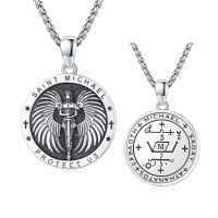 wholesale 925 Sterling Silver Archangel Medals St Pendant Necklace for Men Women-43-St Michael(round double-sided silver)