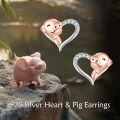 wholesale 925 Sterling Silver Heart-Shaped Pig Stud Earrings - Cute Animal  for Girls and Women-0-5