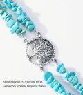 wholesale 925 Sterling Silver & Turquoise Stone Bohemian Tree Of Life Charm Bracelet for Women - Handmade Adjustable Chain Link Arm Candy Gift Set with Dreamcatcher and Sunflower Pendant Accessories-0-3