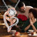wholesale 925 Sterling Silver Rose Gold Plated Crystal Heart Necklace with I Love You Engraving for Women-0-5