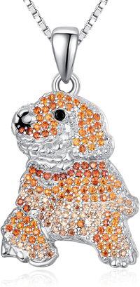 wholesale 925 Sterling Silver Orange Crystal Poodle Dog Breed Pendant Necklace for Pet Lovers-Poodle