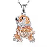 wholesale 925 Sterling Silver Orange Crystal Poodle Dog Breed Pendant Necklace for Pet Lovers-Poodle