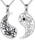 wholesale 925 Sterling Silver Yin Yang Tree of Life Pendant Necklace with Black and White Stones-0-0