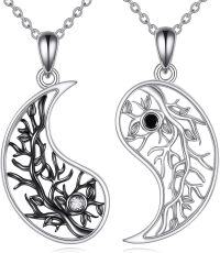 wholesale 925 Sterling Silver Yin Yang Tree of Life Pendant Necklace with Black and White Stones-Yin Yang B