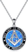wholesale 925 Sterling Silver Blue Fire Opal Abalone Shell Masonic Pendant Necklace with Freemasonry Compass Symbol Gifts for Men & Women - 30 Chain + Extender-0-0