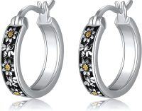 wholesale 925 Sterling Silver Floral Huggie Hoop Earrings with Daisies and Butterflies-Daisy Bee