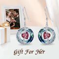 wholesale 925 Sterling Silver Purple Heart & Blue Swarovski Crystals Round Drop Earrings for Women-0-9