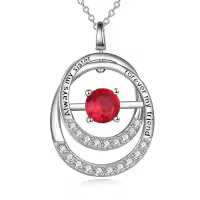 TOUPOP Sterling Silver Garnet Double Circle Pendant Necklace-undefined