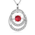 TOUPOP Sterling Silver Garnet Double Circle Pendant Necklace-0-0