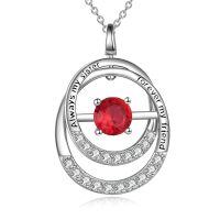 TOUPOP Sterling Silver Garnet Double Circle Pendant Necklace-undefined