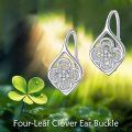 wholesale 925 Sterling Silver Four-Leaf Clover Shamrock Drop Dangle Hook Earrings for Women Girls Irish Lucky Charm s (Silver)-0-2