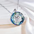 wholesale 925 Sterling Silver Round Blue Crystal Bird Pendant Necklace-0-2