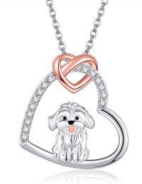 wholesale 925 Sterling Silver Cute Dog Heart Necklace s For Women Dog Lover-maltese