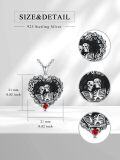 wholesale 925 Sterling Silver Gothic Skulls in Heart with Red Stone and Black Cat Charm Pendant & Chain for Women Men -0-1