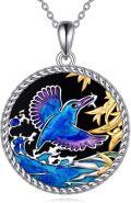 wholesale 925 Sterling Silver Blue Hummingbird Pendant with Gold Leaves and Moonstone Accent-0-0