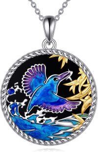 wholesale 925 Sterling Silver Blue Hummingbird Pendant with Gold Leaves and Moonstone Accent-Black Onyx