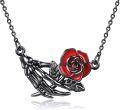 wholesale 925 Sterling Silver Gothic Rose Skeleton Hand Pendant Necklace-0-0