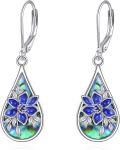 wholesale 925 Sterling Silver Abalone Shell Blue Orchid Drop Earring Set for Women Gifts-0-0