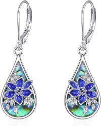 wholesale 925 Sterling Silver Abalone Shell Blue Orchid Drop Earring Set for Women Gifts-Orchid Earrings