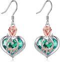 wholesale Christmas Gifts For Mom Mom Earrings With Rose Flower Love Heart 925 Sterling Silver Crystal Dangle Drop Hook Earrings Jewelry -0-0