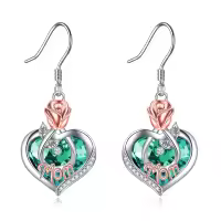 TOUPOP 925 Sterling Silver Crystal Rose Heart Drop Earrings-undefined
