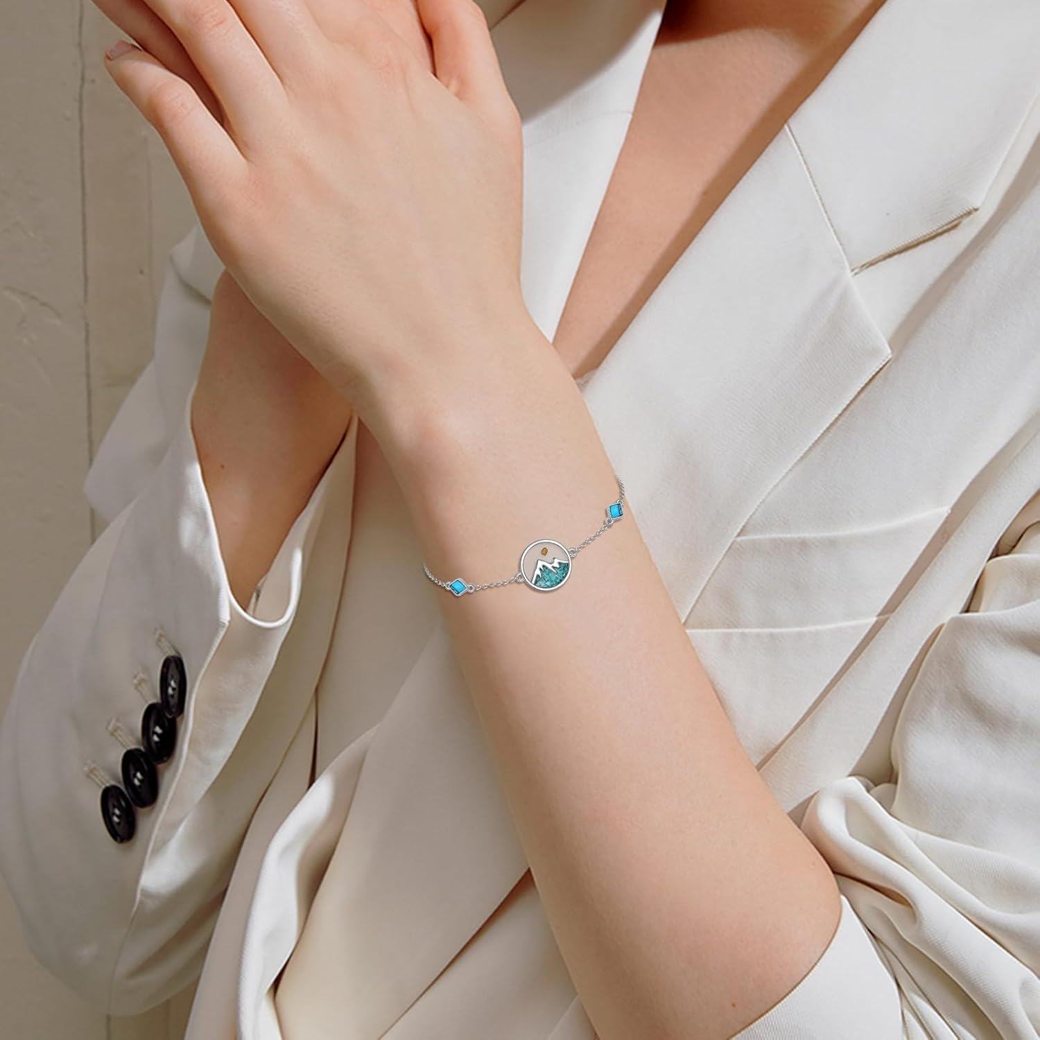 wholesale 925 Sterling Silver Turquoise Druzy Mountain Cross Bracelet - Christian Faith  for Mom-0-4