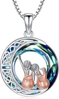 wholesale 925 Sterling Silver Round Blue Crystal Sisters Necklace for Women-Crystal-2 Sisters