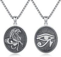 wholesale 925 Sterling Silver Ancient Egypt Jewelry Set - Anubis & Eye Of Horus Pendants with Scarab Charm and Ankhs on 34  for Men Women (Set)-Eye of Horus
