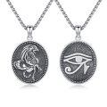 wholesale 925 Sterling Silver Eye Of Horus Falcon Egyptian Oval Pendant Necklace Oxidized Finish-0-0