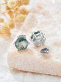 wholesale 925 Sterling Silver Hexagon Green Moss Agate Stud Earrings for Women - Natural Stone s-0-3