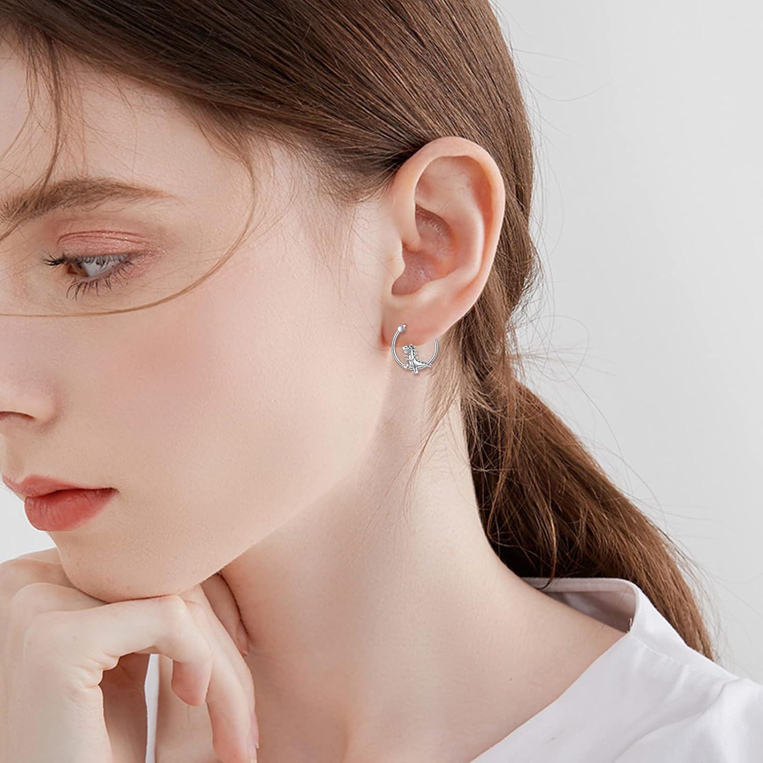 wholesale 925 Sterling Silver Dinosaur Hoop Earrings - Cute Animal  for Women and Girls-0-1